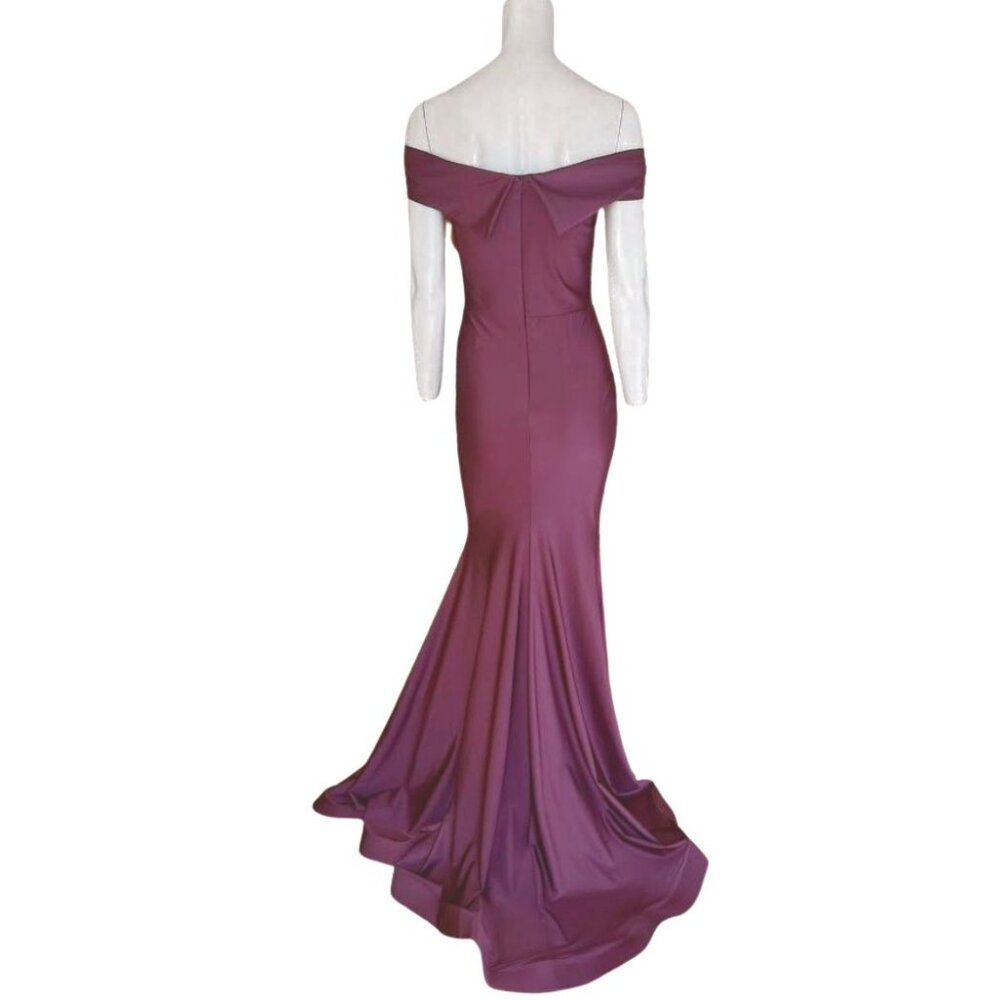 Jessica Angel 595 Evening Gown Off the Shoulder Eggplant Small NWT - Picture 2 of 6
